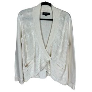 Women's Jones New York Ivory Long Sleeve One Button Cable Knit Cardigan Size XL